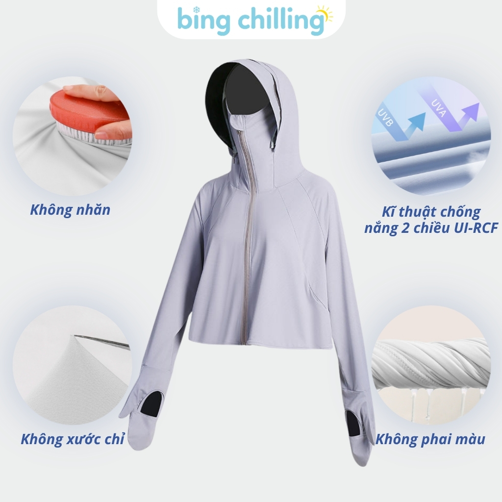Áo chống nắng nữ Bing Chilling dáng lửng xòe form rộng chất vải mát lạnh UPF50+ có tay áo che kín và vành mũ tháo rời | BigBuy360 - bigbuy360.vn