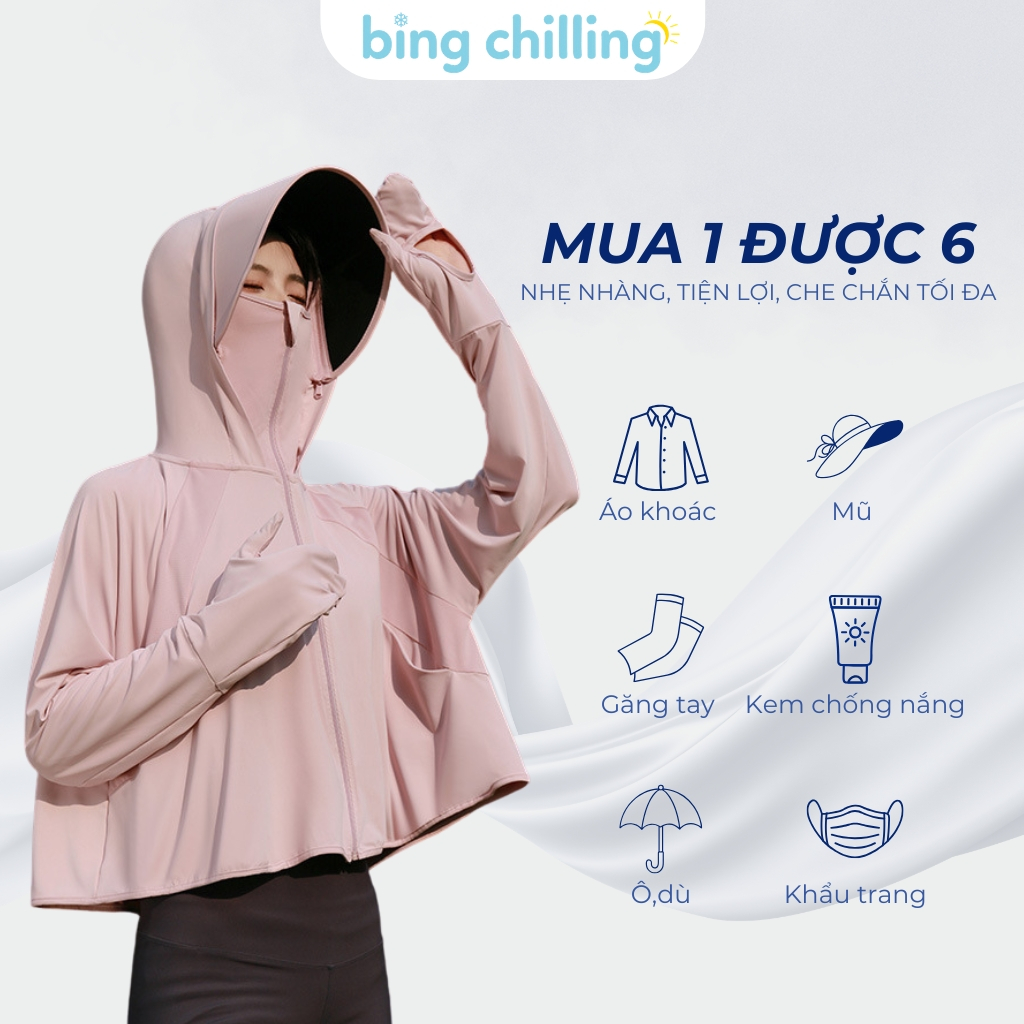 Áo chống nắng nữ Bing Chilling dáng lửng xòe form rộng chất vải mát lạnh UPF50+ có tay áo che kín và vành mũ tháo rời | BigBuy360 - bigbuy360.vn