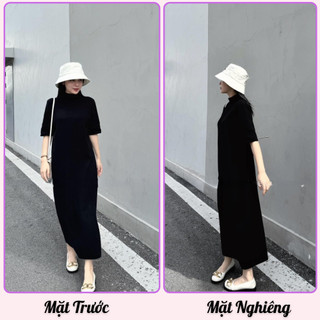 Đầm nữ,váy nữ liền thân cộc tay dáng dài cổ 3 phân chất len gân mềm mại form rộng tôn dáng siêu xinh D221 YuuMi Style