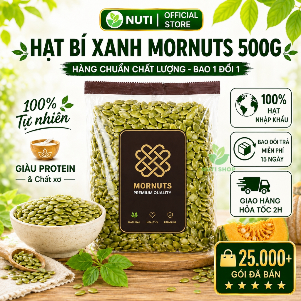 【NHẬP KHẨU CHÍNH NGẠCH】Hạt Bí Xanh Tách Vỏ Mornuts 500g – Pepitas Giòn Bùi, Ăn Kiêng Eat Clean Keto