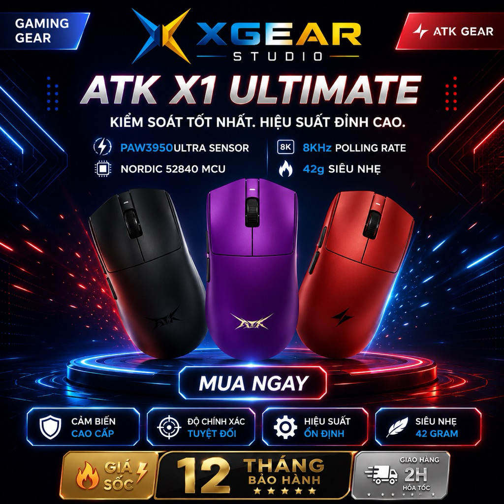 [BH 12T] Chuột không dây gaming ATK Blazing Sky X1 V2 Ultimate cảm biến Nodric 52840 8K kết nối 3 mode kèm Dongle 8K | BigBuy360 - bigbuy360.vn