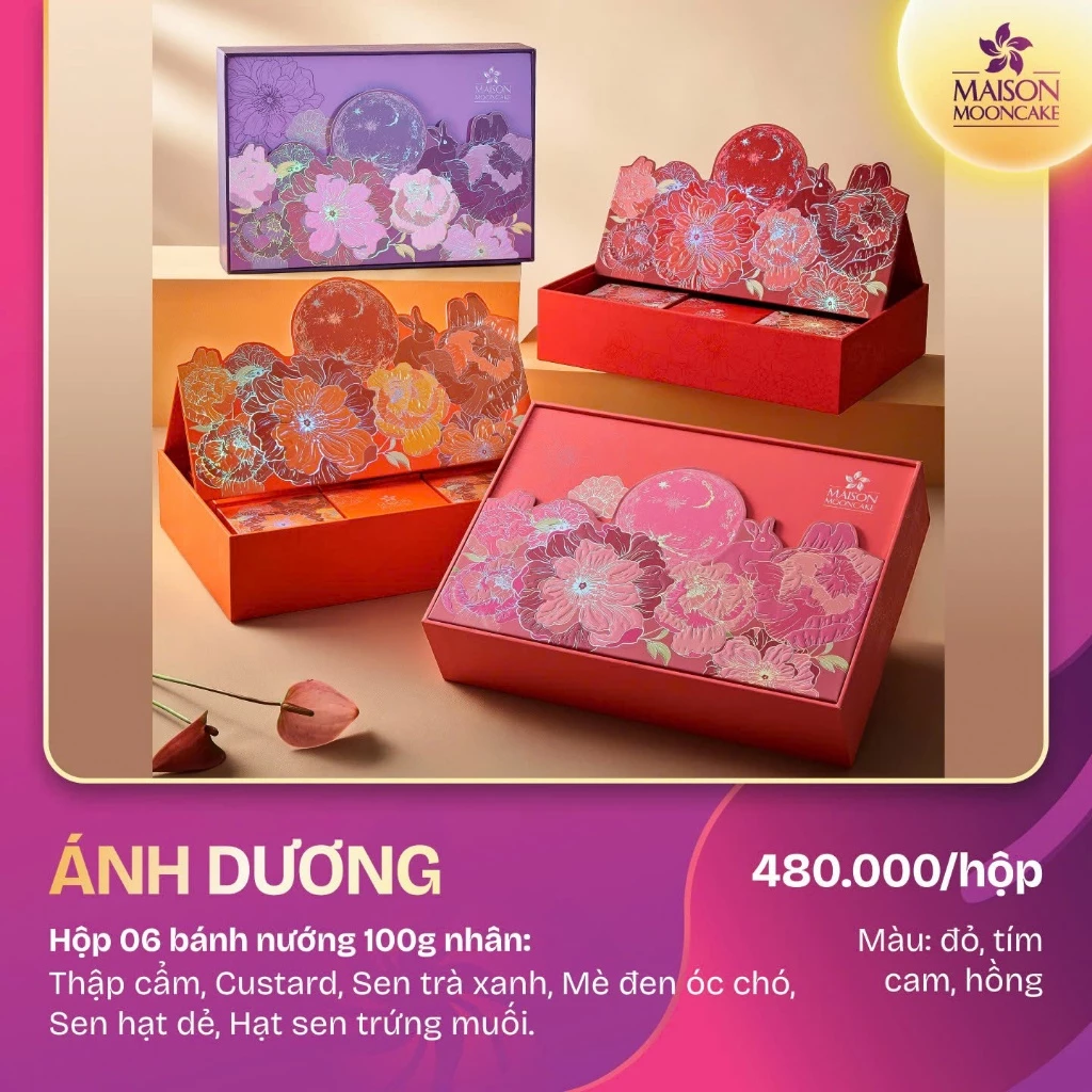 Bánh Trung thu cao cấp - Maison Mooncake - Ánh Dương- Set 06 bánh nướng x 100g- Vỏ mỏng, Vị ngọt dịu