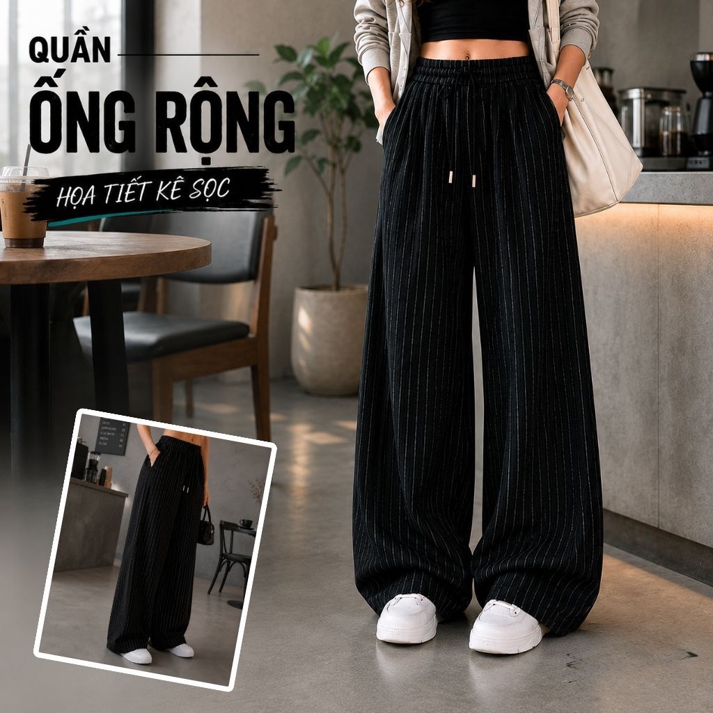 Quần ống rộng kẻ sọc ZGO form quần ống suông unisex vải không nhăn mềm mát QZG03
