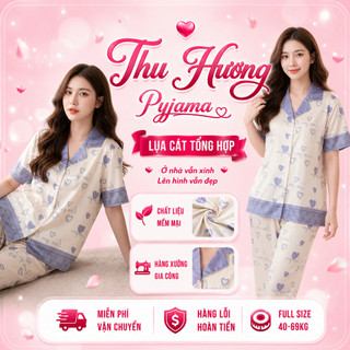 [DEAL SIÊU HOT] Bộ Đồ Pijama Mặc Nhà Lụa Mềm Mịn Họa Tiết Hồng Form Rộng Full Size 40-69kg