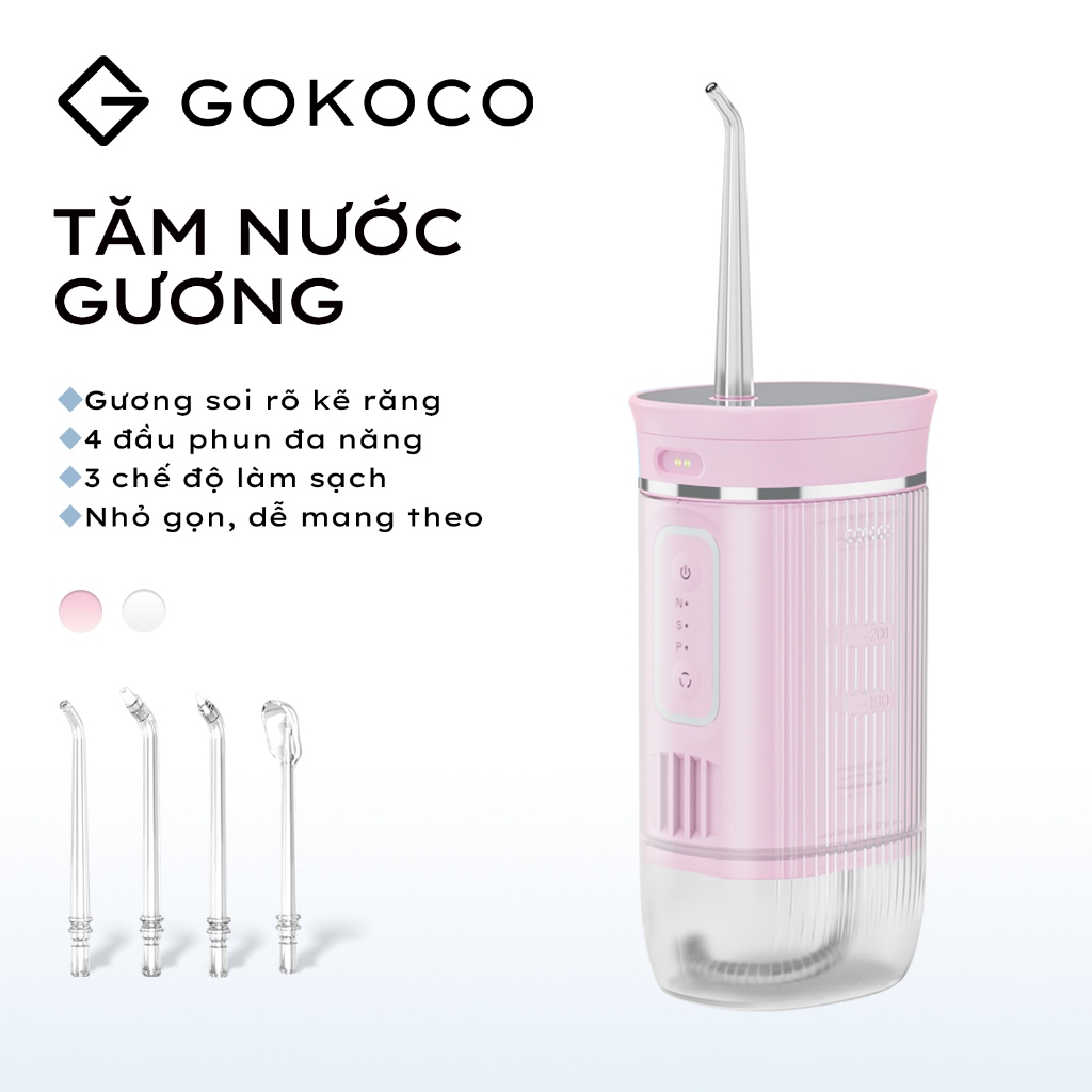 GOKOCO Máy tăm nước 4 Đầu Phun Nhỏ Gọn Du Lịch 150ml Dành Cho Người Niềng Răng & Nướu Nhạy Cảm