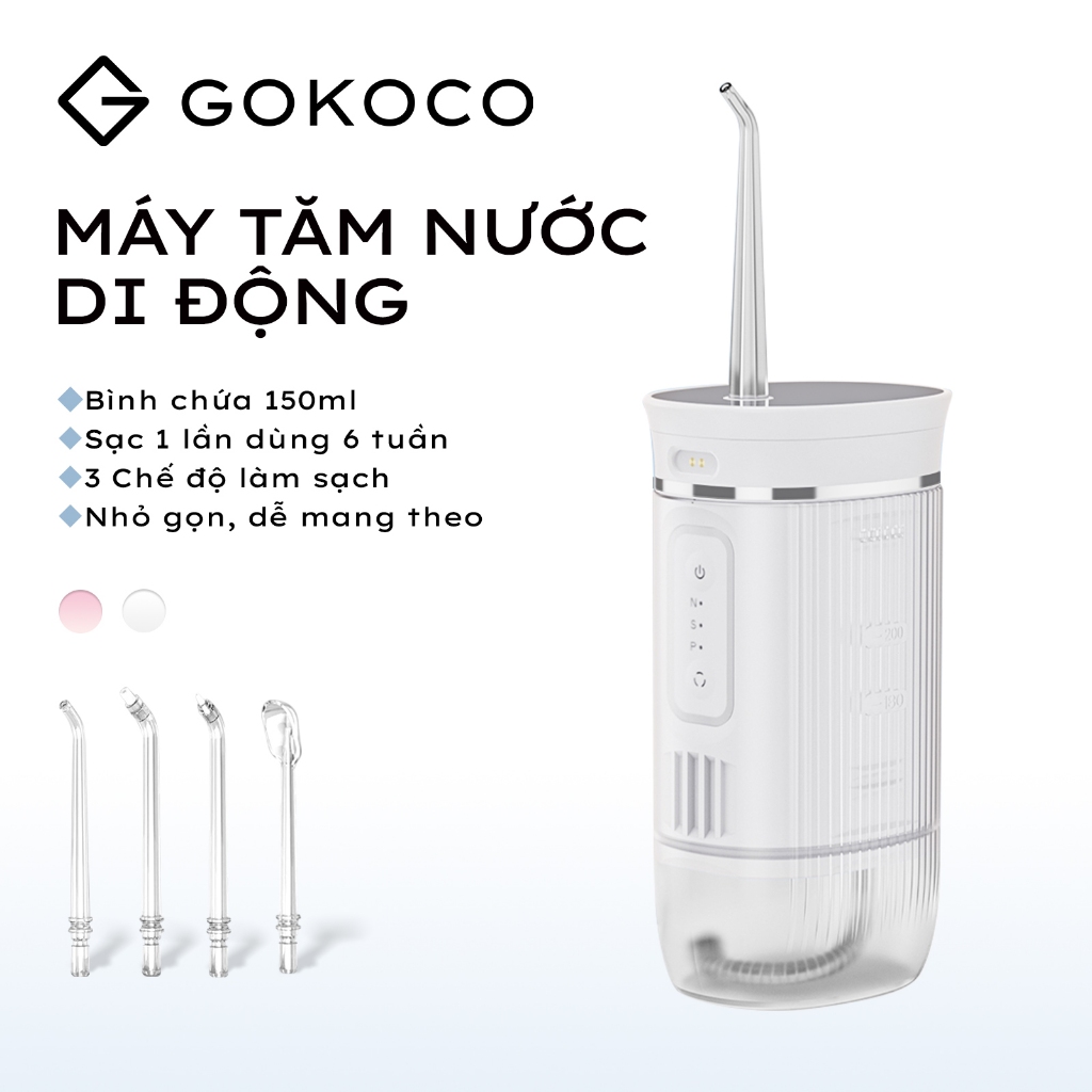 GOKOCO Máy tăm nước Water Flossers 3 chế độ có thể sạc lại tiện lợi chuyên dụng chăm sóc răng miệng