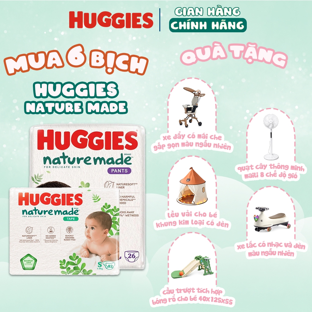 [DEAL SIÊU QUÀ] 6 Bịch Tã/Bỉm Ngày Huggies Platinum Nature Made Mềm Mại Từ Thiên Nhiên Cho Bé 4-30kg