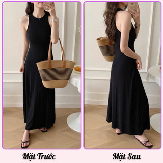 Váy nữ chất thun tăm ôm body D1662, đầm nữ cổ tròn sát nách dáng dài thiết kế năng động trẻ trung YuuMi Style