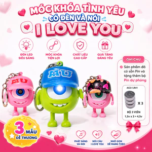 Móc Khóa tình nhân hình nhân vật Mike Wazowski, Phát âm thanh I Love You, Có Đèn LED, Làm Quà Tặng