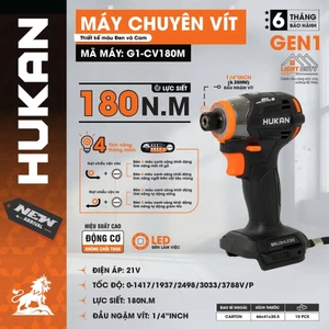 Máy Bắn Vít Compact HUKAN HK-CVTD173CPK, Lực Siết 180N.m - Chỉnh Nhanh 4 Tốc Độ - Đèn Led Siêu Sáng