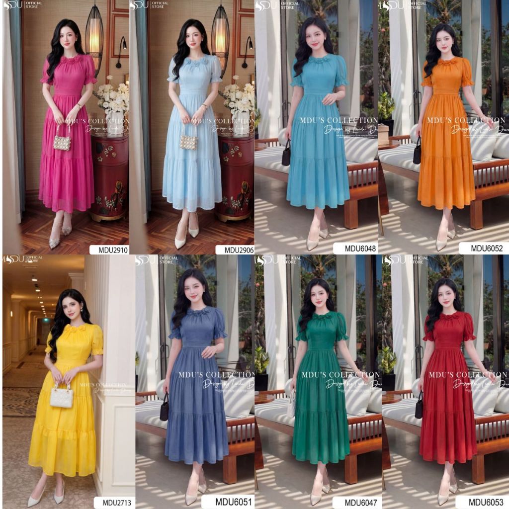 Váy Thiết Kế ADELA DESIGN Tơ Óng Hàn Cao Cấp Dáng Xòe Đính Hoa Sang Trọng BST MDU2713