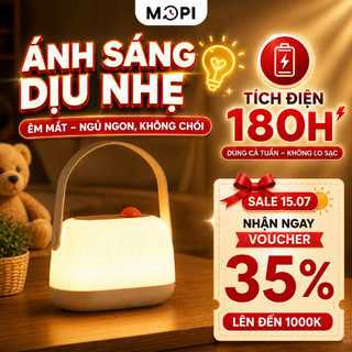 Đèn ngủ cho bé sơ sinh Mopi, đèn ngủ để bàn tích điện 180H, đèn pha sữa thay bỉm cho bé ánh sáng vàng ấm,bảo vệ mắt