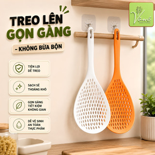 ( COMBO GIÁ RẺ ) Vá Vớt Thực Phẩm Dạng Lưới + 5 Móc Dán NANO – Vòm Decor – Vớt Mì Bún Rau Củ, Nhựa Chịu Nhiệt An Toàn