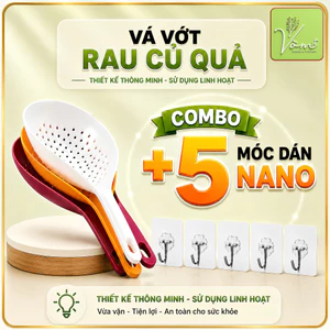 Vá Vớt Thực Phẩm Dạng Lưới + 5 Móc Dán NANO – Vòm Decor – Vớt Mì Bún Rau Củ, Nhựa Chịu Nhiệt An Toàn