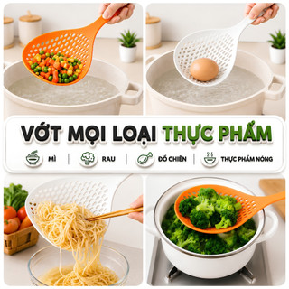( COMBO GIÁ RẺ ) Vá Vớt Thực Phẩm Dạng Lưới + 5 Móc Dán NANO – Vòm Decor – Vớt Mì Bún Rau Củ, Nhựa Chịu Nhiệt An Toàn