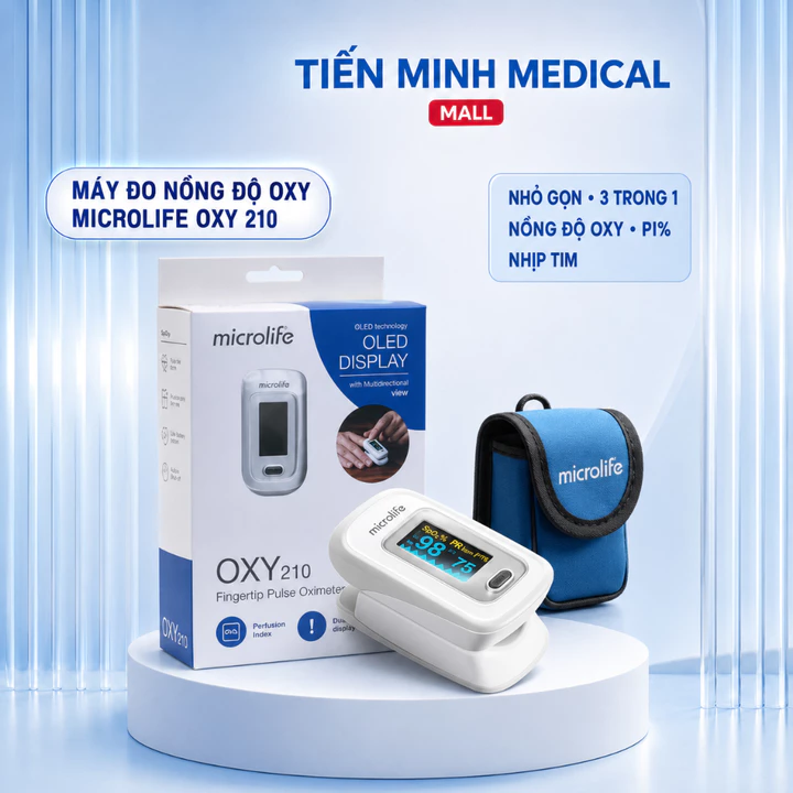 Máy đo nồng độ Oxy trong máu MICROLIFE OXY 210 có thiết kế nhỏ gọn, với chế độ đo 3 trong 1