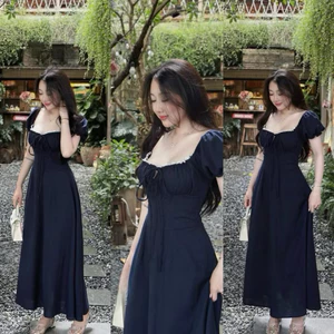 Đầm Body Nữ Tay Ngắn Cổ Vuông, Đầm Nữ Dáng Dài