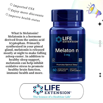 **Life Extension Melatonin 3mg 60 Viên Nang Chay USA Imported Thực Phẩm Bổ Sung Hỗ Trợ Giấc Ngủ Tự Nhiên**