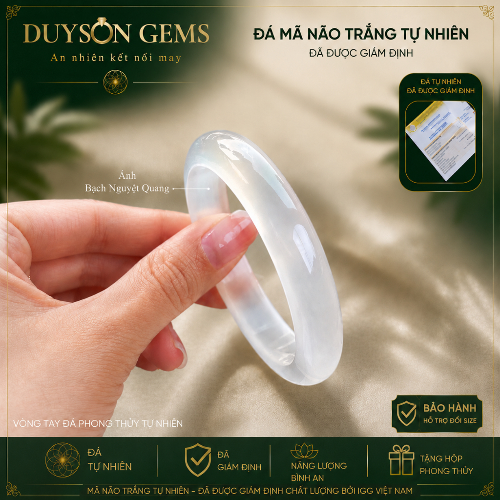 Vòng tay Duyson Gems mã não trắng Bạch nguyệt quang bản hẹ phong thủy khởi quang LTPT8