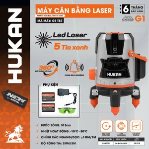 Máy Cân Bằng Laze HUKAN G1-T87, 5 tia xanh LED siêu sáng - độ chính xác cao - Kèm 2pin lớn