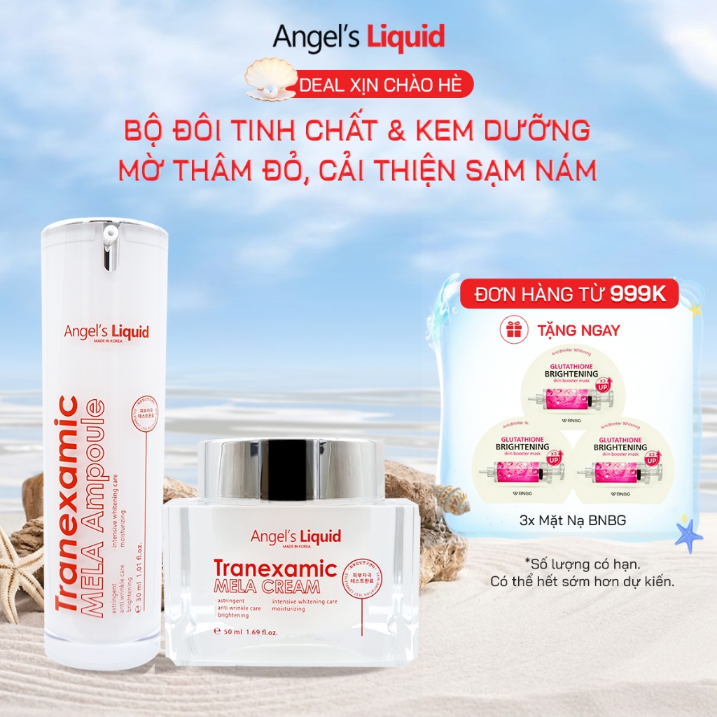 Bộ Đôi Tinh Chất & Kem Dưỡng Hỗ Trợ Mờ Sạm Nám Cho Da Nhạy Cảm Angel's Liquid Tranexamic Mela Ampoule & Cream (TRẮNG)