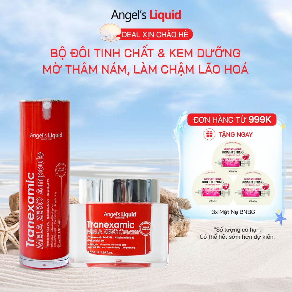 Bộ Sản Phẩm Serum & Kem Dưỡng Cải Thiện Thâm Nám Angel's Liquid Tranexamic Acid Mela Zero (ĐỎ)