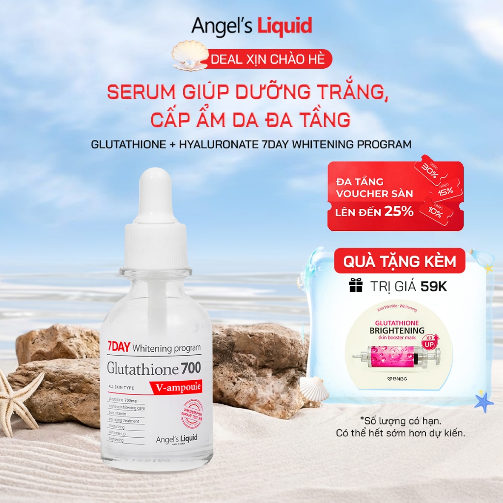 Serum Dưỡng Trắng Da, Cấp Ẩm Đa Tầng Angel's Liquid Glutathione 700mg + HA 7Day Whitening Program 30ml