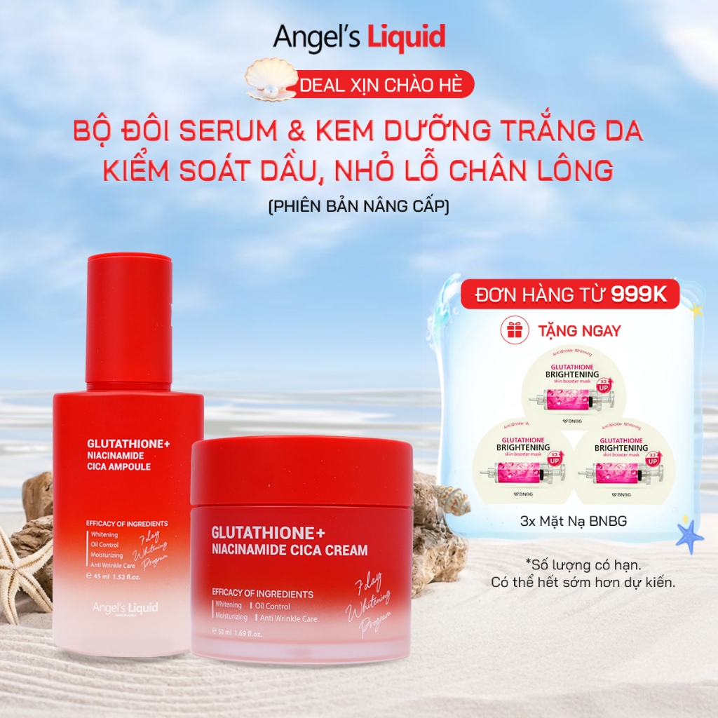 Bộ Đôi Serum & Kem Dưỡng Làm Trắng, Kiểm Soát Dầu Angel's Liquid Glutathione +Niacinamide +Arbutin CICA