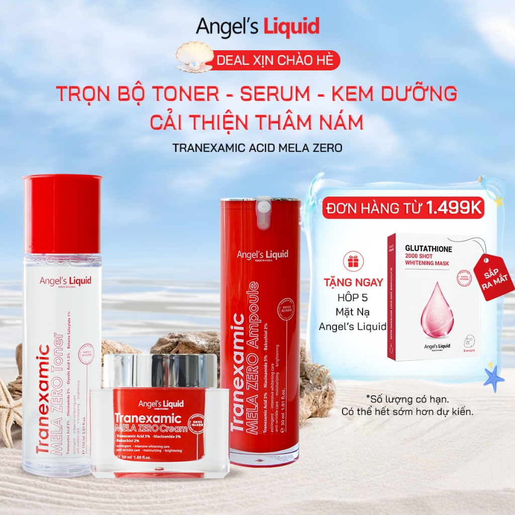 Bộ Sản Phẩm Toner - Serum - Kem Dưỡng Cải Thiện Thâm Nám Angel's Liquid Tranexamic Acid Mela Zero