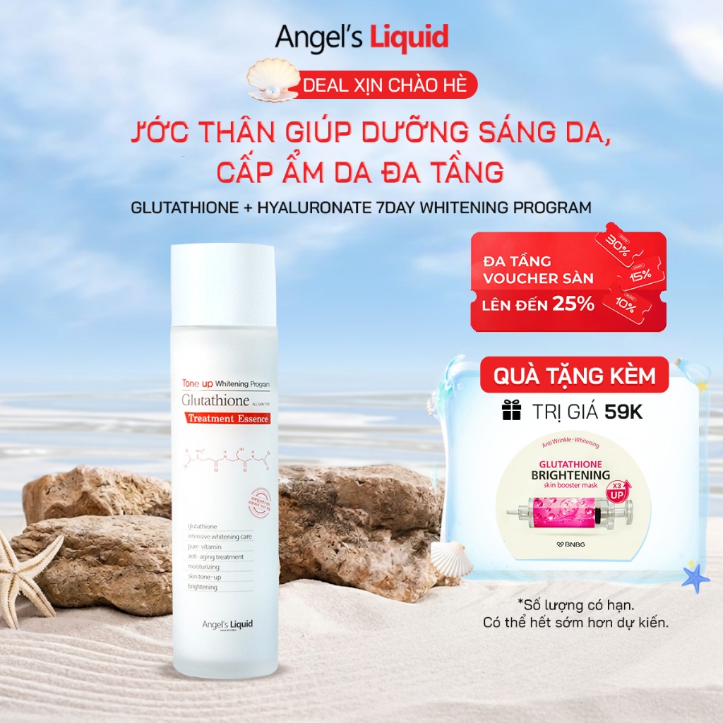 Nước Thần Dưỡng Trắng Da Cân Bằng Độ Ẩm Angel's Liquid Tone Up Whitening Program Glutathione Treatment Essence 150ml