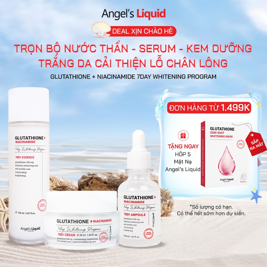 Bộ 3 sản phẩm Nước thần, Serum, Kem Dưỡng Trắng, Se Khít Lỗ Chân Lông Angel's Liquid Glutathione Plus Niacinamide