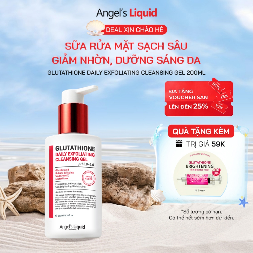 Sữa Rửa Mặt Làm Sạch Sâu, Giảm Dầu Thừa, Dưỡng Sáng Da Angel's Liquid Glutathione Daily Exfoliating Cleansing 200ml