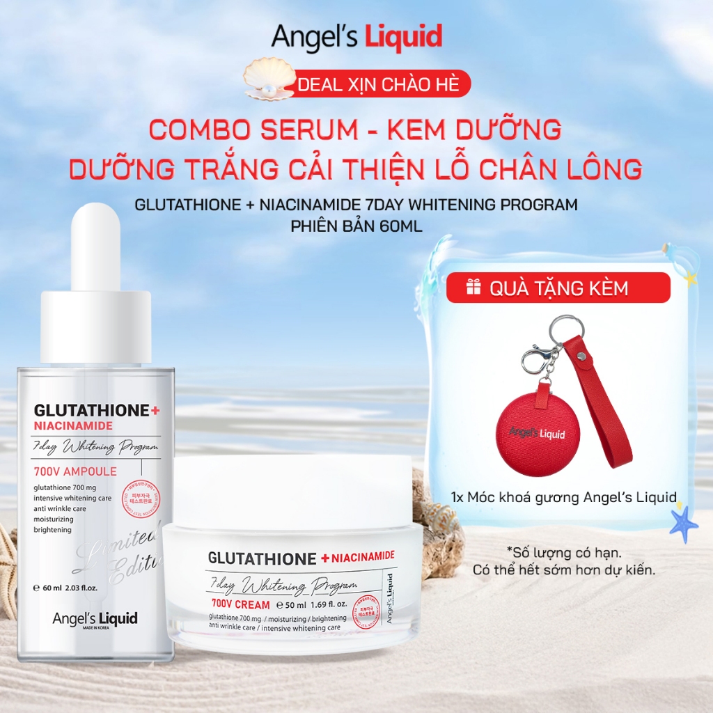 Combo Serum, Kem Dưỡng Giúp Trắng Da, Cải Thiện Lỗ Chân Lông Angel's Liquid Glutathione +NIACINAMIDE