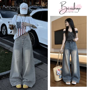 Quần Jean Nữ Wash Retro Suông Ống Rộng 28CM Lưng Cao Chất Jean Denim Mềm Form Đứng Dáng Dài BIGSIZE