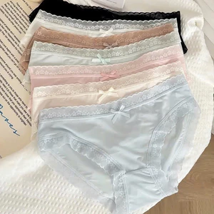 Sét 5-10 Quần lót nữ cotton nơ lụa viền ren hoa co giãn 4 chiều không lộ viền mềm mại