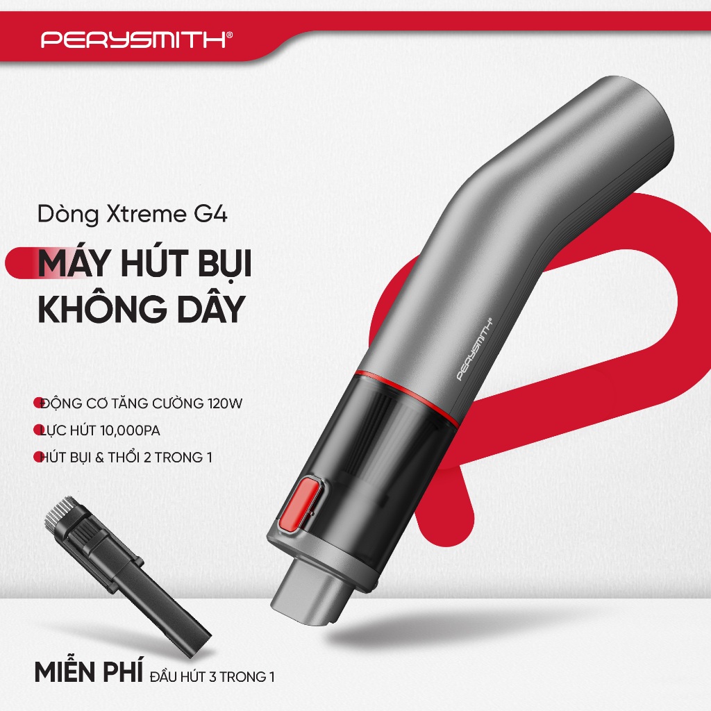 Máy hút bụi mini PerySmith G4, Lực Hút 10k PA Hút Khe Hẹp, Ô Tô, 120W, Thiết Kế Gọn Nhẹ 1.2kg