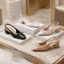 Giày cao gót bít mũi 3 phân đế vuông Annmodels kiểu dáng slingback phối nơ nhí sang trọng-Min3004NC