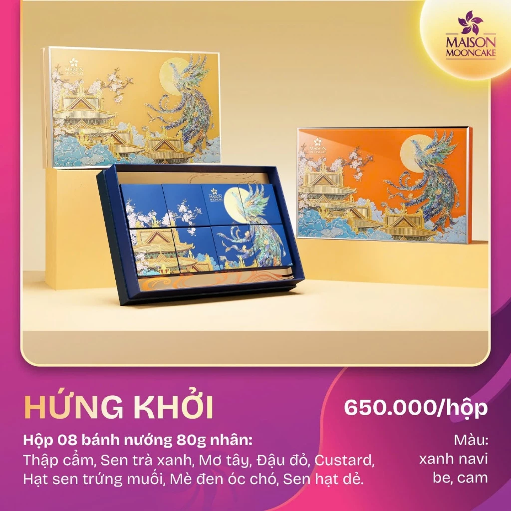 [ Đang hot ]Bánh Trung thu cao cấp - Maison Mooncake - Hứng Khởi- Set 08 bánh nướng x 80g - Vỏ mỏng, Vị ngọt dịu