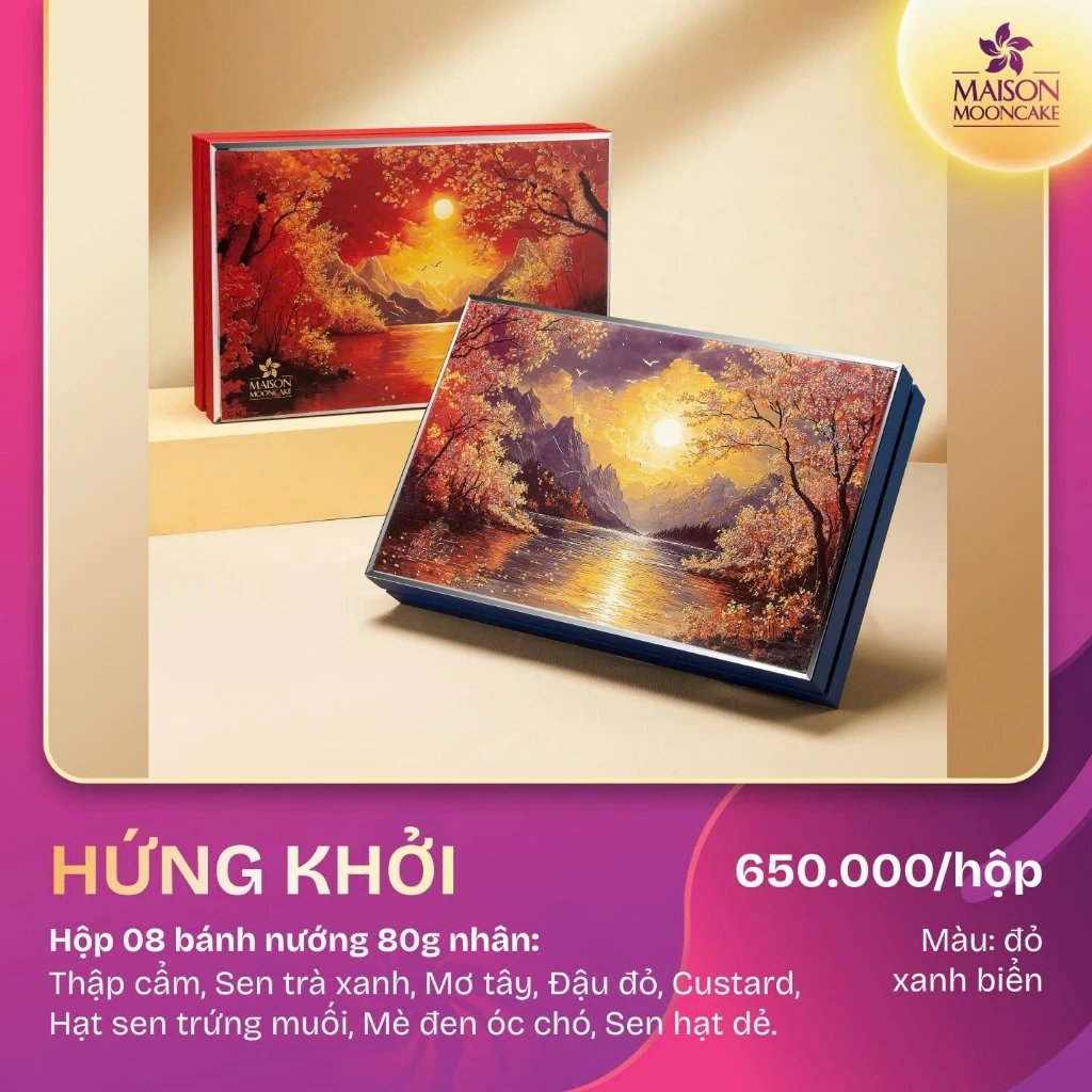 [ Đang hot ]Bánh Trung thu cao cấp - Maison Mooncake - Hứng Khởi- Set 08 bánh nướng x 80g - Vỏ mỏng, Vị ngọt dịu