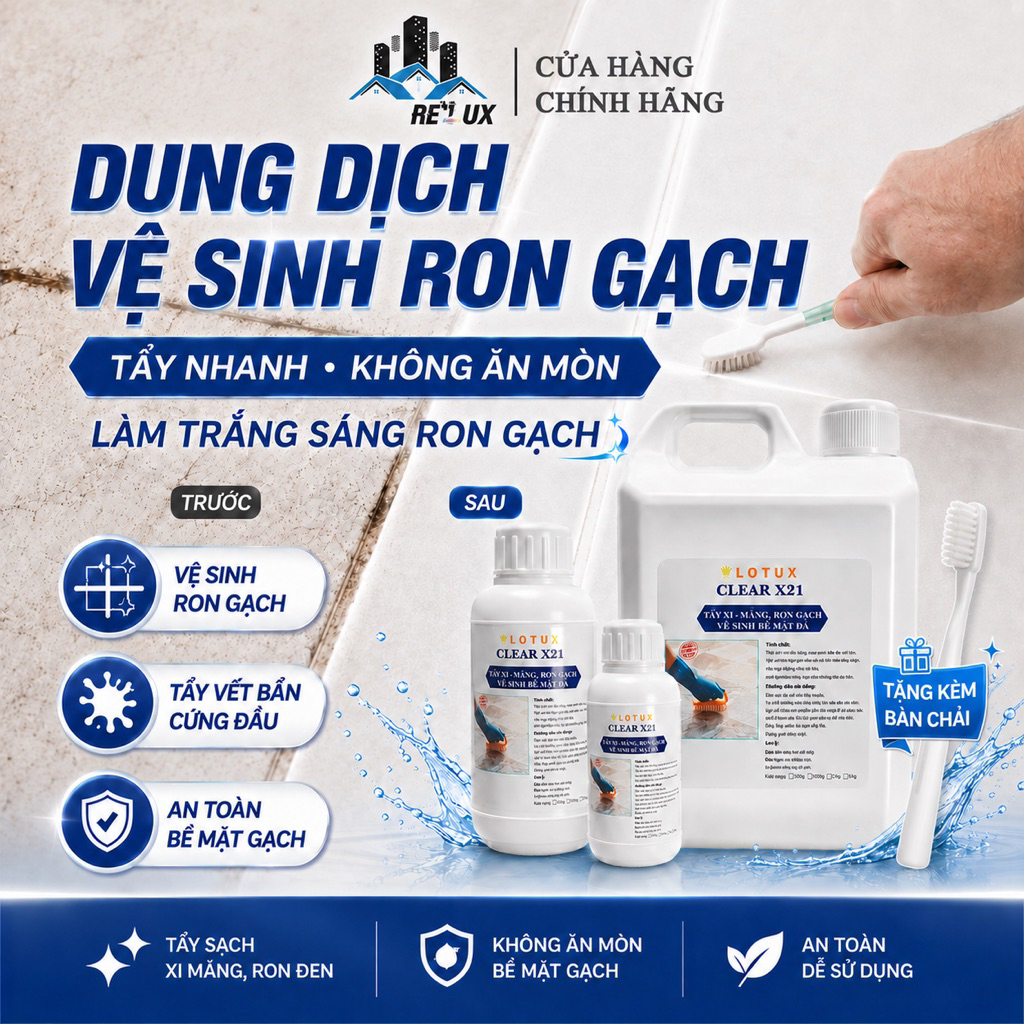 Dung Dịch Tẩy Ron Gạch, Sàn Gạch Men RELUX, Dung Dịch Vệ Sinh Đường Chỉ Gạch Bị Bẩn, Bị Đen