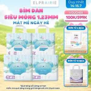 Combo 4 Tã/Bỉm Dán ELPRAIRIE Air Thin Hàn Quốc Size M 30 Miếng Siêu Mỏng Siêu Thấm Hút, Chống Tràn Vượt Trội, Mềm Thoáng