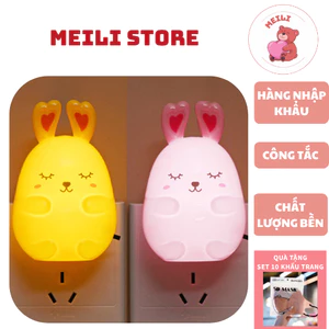 Đèn Ngủ Cắm Điện Mini Hình Thỏ, Tiết kiệm điện năng, Đèn Công Tắc Bật Mở, Ánh Sáng vàng Dịu Si