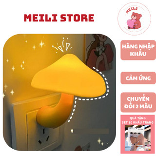 ( TẶNG SET 10 KHẨU TRANG) Đèn Ngủ Cắm Điện Mini Hình Nấm, Cảm Ứng Tự Đổi Màu, Tiết Kiệm Điện Năng, Ánh Sáng Dịu