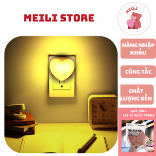 ( TẶNG SET 10 KHẨU TRANG) Đèn Ngủ Cắm Điện Mini Tim Vàng, Công Tắc Đóng Mở, Tiết Kiệm Điện Năng, Trang Trí Phòng Ngủ