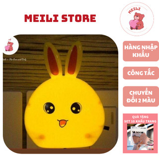 ( TẶNG SET 10 KHẨU TRANG) Đèn Ngủ Cắm Điện Mini Tai Thỏ Trắng , Công Tắc Đóng Mở, Tiết Kiệm Điện , Ánh Sáng Dịu