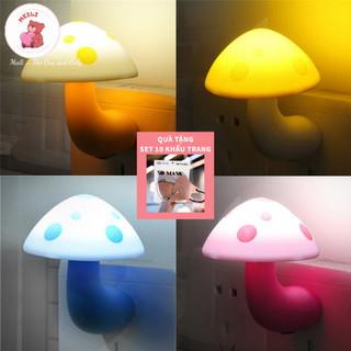 ( TẶNG SET 10 KHẨU TRANG) Đèn Ngủ Cắm Điện Mini Nấm Trắng Vàng PD, Cảm Ứng Ánh Sáng, Tiết Kiệm Điện Năng, Trang Trí