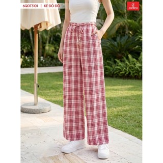 6QDT31 Quần kẻ Nữ 𝐂𝐀𝐑𝐃𝐈𝐍𝐀 Chất thô dáng suông Cao Cấp Bản Cạp Chun Co Giãn Thoải Máii