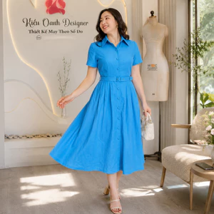Đầm xoè linen cao cấp,độ bền cao,mát mịn,thấm hút mồ hôi,may viền tỉ mỉ,sản xuất độc quyền tại Kiều Oanh Designer