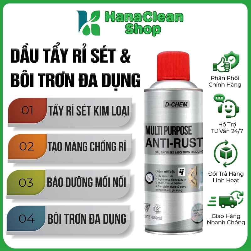 [DẦU TẨY RỈ SÉT 450ml] Bình xịt tẩy rỉ sét và bôi trơn đa dụng D-Chem Anti Rust (S)