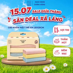 Combo 3 Khăn Mặt Trẻ Em Sợi Tre S'BABY UNO 25x25cm Mềm Mại, Thấm Hút Tốt Và An Toàn Cho Làn Da (Hộp)